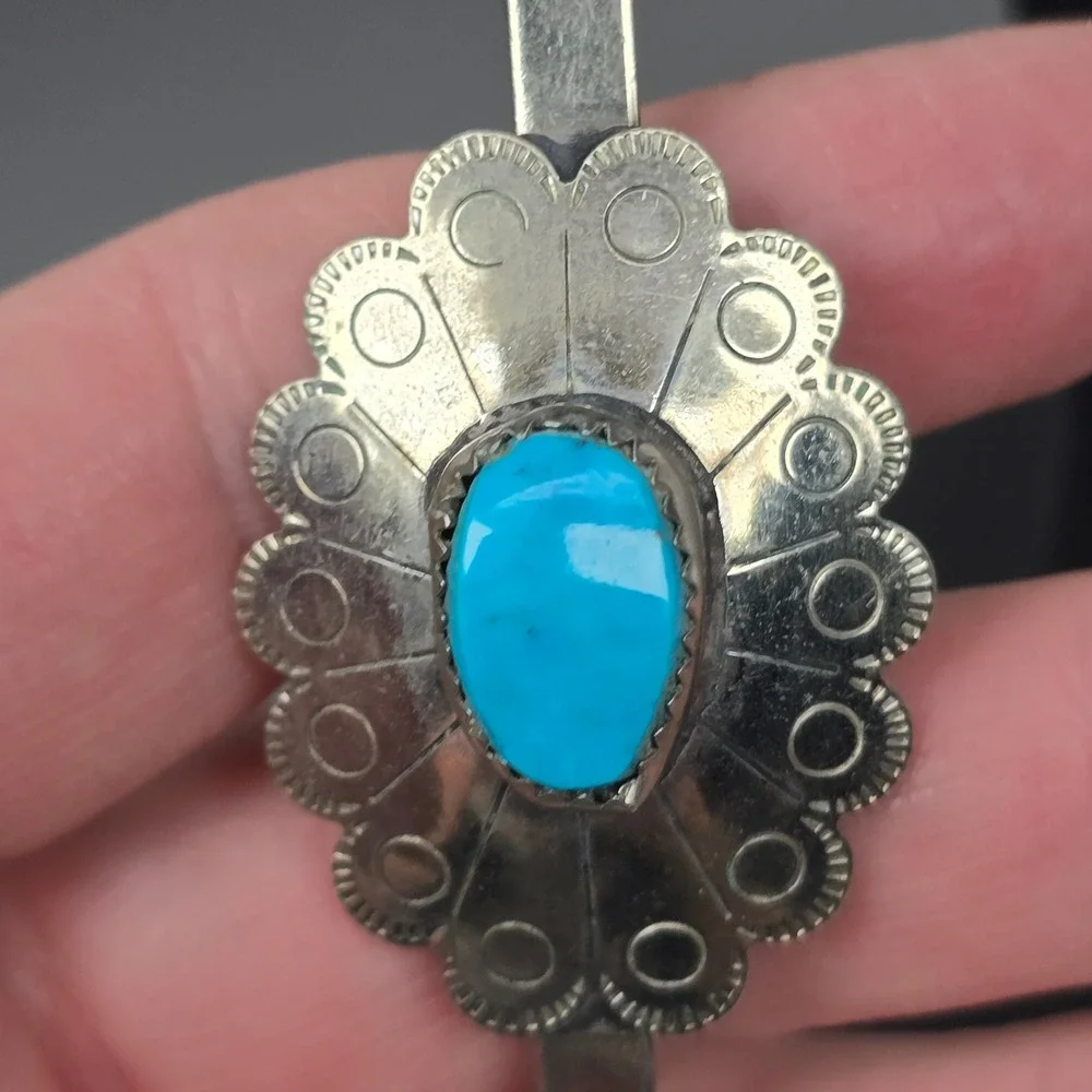 Vintage Southwestern Turquoise Concho Belt Necklace Silver Tone Stamped Metal
